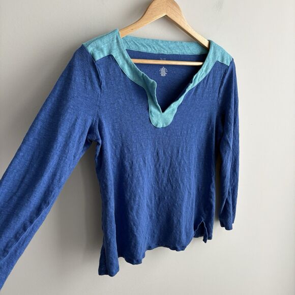 Saks Fifth Avenue Womens XL Linen Top Blue Preppy Coastal 3/4 Sleeve Knit Tee - Picture 5 of 7